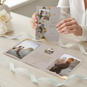 Carte De Fin D'année Trois Volets Hanukkah Photos de famille étoile dorée élégante m