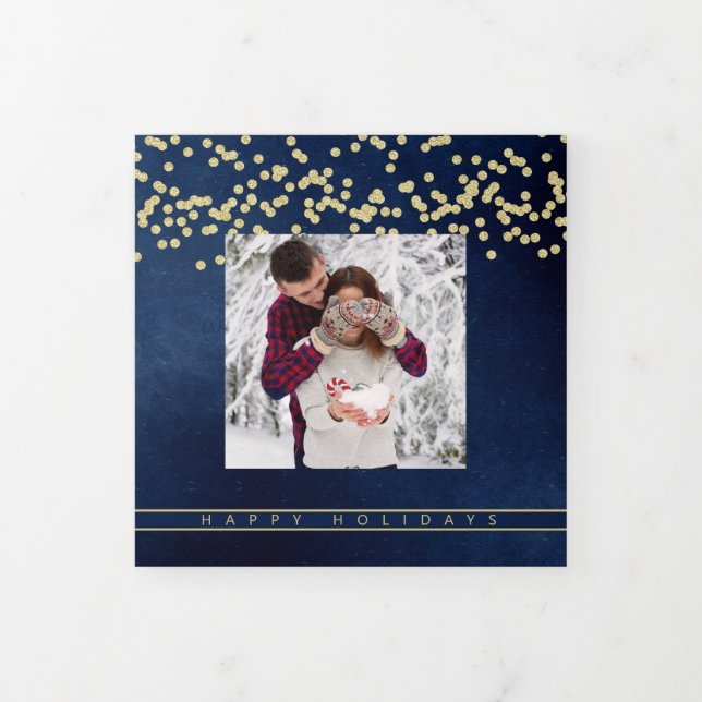 Carte De Fin D'année Trois Volets Happy Holidays Marine et Gold Family Photo Collage (Protection)
