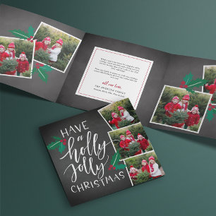 Carte De Fin D'année Trois Volets Holly Jolly   Cute Rustique Multi Photo
