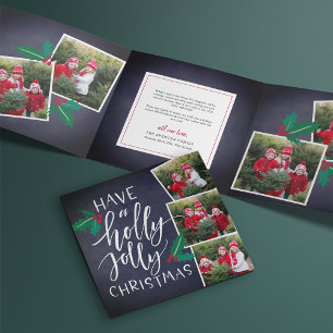 Carte De Fin D'année Trois Volets Holly Jolly Cute Rustique Multi Photo