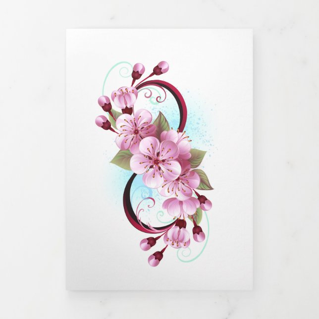 Carte De Fin D'année Trois Volets Infinité avec les fleurs Sakura (Page de couverture)
