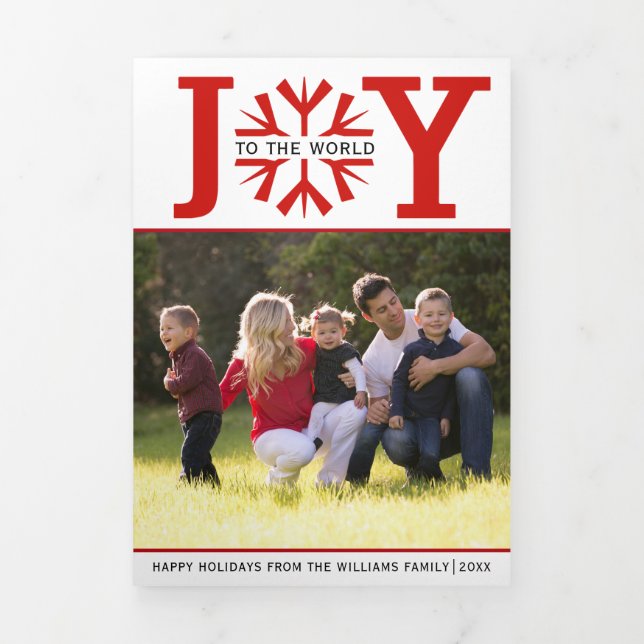 Carte De Fin D'année Trois Volets Joie au monde Flambeau de neige rouge Noël (Page de couverture)