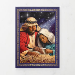 Carte De Fin D'année Trois Volets Joyeux Noël. Art de la Nativité afro-américaine