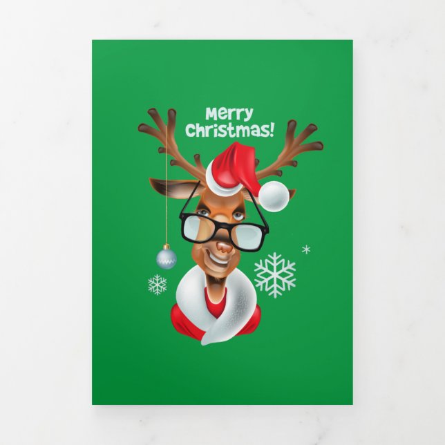 Carte De Fin D'année Trois Volets Joyeux Noël aux rennes  (Page de couverture)