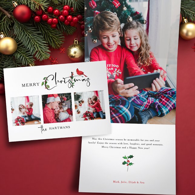 Carte De Fin D'année Trois Volets Joyeux Noël Calligraphie Botanique 3 Photo (Créateur téléchargé)