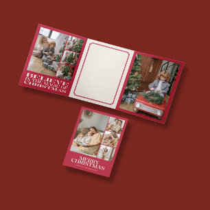 Carte De Fin D'année Trois Volets Joyeux Noël Élégant 10 Photo Gras Rouge
