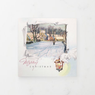 Carte De Fin D'année Trois Volets Joyeux Noël vintage Paysage hivernal