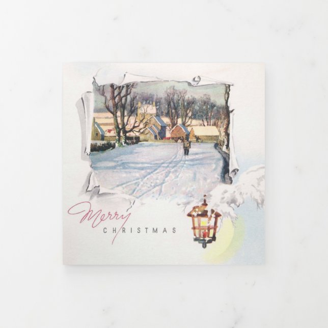 Carte De Fin D'année Trois Volets Joyeux Noël vintage Paysage hivernal (Protection)