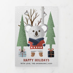 Carte De Fin D'année Trois Volets Koala d'hiver et arbres Noël multi photo