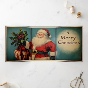 Carte De Fin D'année Trois Volets Les vœux vintage du Père Noël
