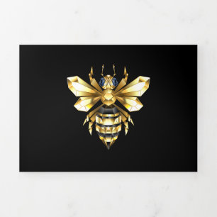 Carte De Fin D'année Trois Volets Logo Faux Gold Foil Bee Polygonal sur Noir