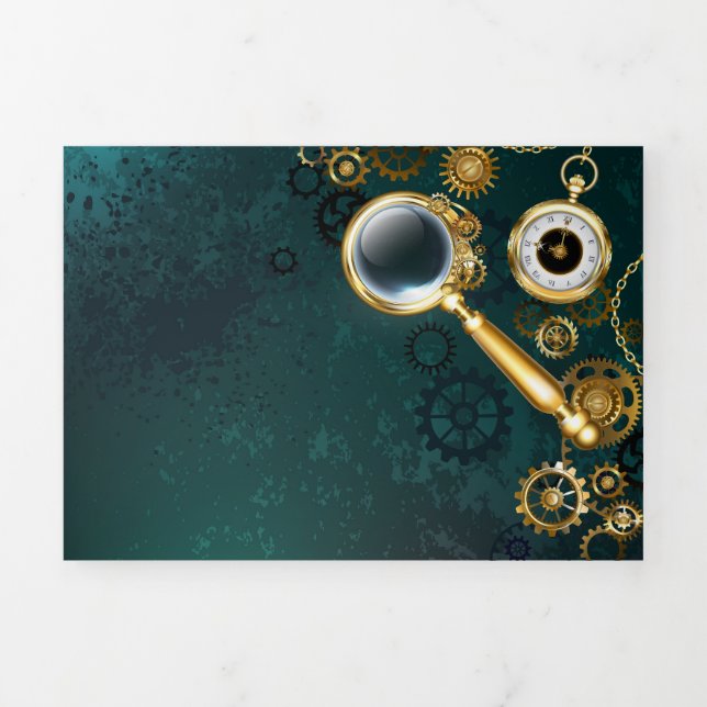 Carte De Fin D'année Trois Volets Loupe en style Steampunk (Page de couverture)