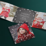 Carte De Fin D'année Trois Volets Merry Magic | Russe Snowflake Multi Photo<br><div class="desc">Ajoutez un total de cinq photos à ce design carte photo de vacances festif et rustique dans un agencement triplé unique orné de flocons de neige blancs, d'arrière - plans de tableau noir et d'accents festifs de chasseur vert. Avant est ornée d'une photo à fond saigné avec un revêtement de...</div>