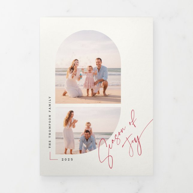 Carte De Fin D'année Trois Volets Modern Stylish Arch Family Photo Beach Christmas (Page de couverture)