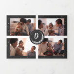 Carte De Fin D'année Trois Volets Monogramme Forêt de pins neigeux en carton noir 6<br><div class="desc">Laissez-le neiger avec cette riche collection de vacances aux tons bijoux. Des photos personnalisables sont au centre du design, agrémentées d'un monogramme de Noël festif et à une seule lettre. Les pins mettent l'accent sur les coins, et la neige tombe dans l'arrière - plan pour ajouter de la texture. Un...</div>