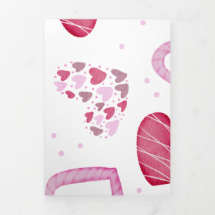 Carte De Fin D'année Trois Volets Motif cœurs 36