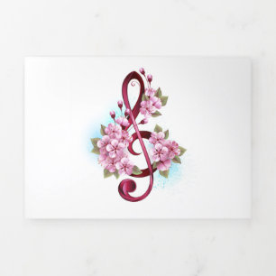 Carte De Fin D'année Trois Volets Musical treble clef notes with sakura flowers