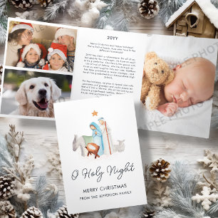 Carte De Fin D'année Trois Volets Nativité Blanche Noël religieux