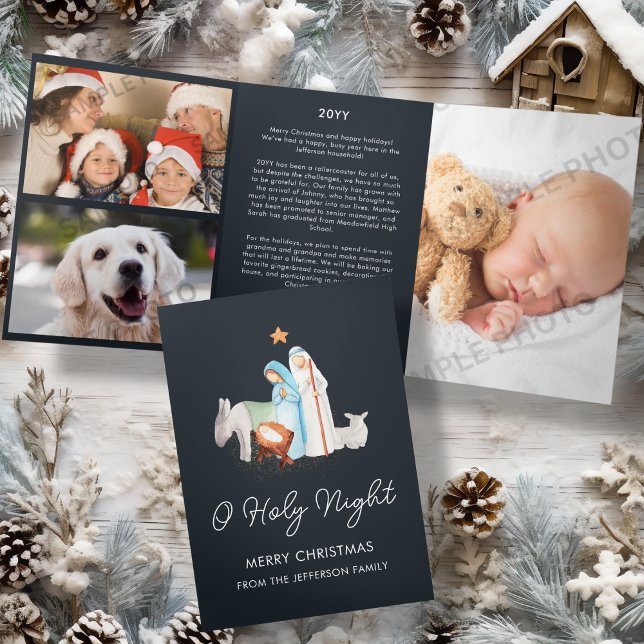 Carte De Fin D'année Trois Volets Nativité Bleue Noël religieux (Créateur téléchargé)