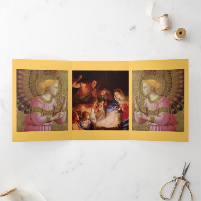 Carte De Fin D'année Trois Volets Noël anges Nativité (Intérieur)