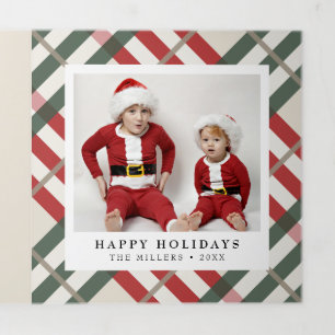 Carte De Fin D'année Trois Volets Noël Classique Tartan Beige Plaid