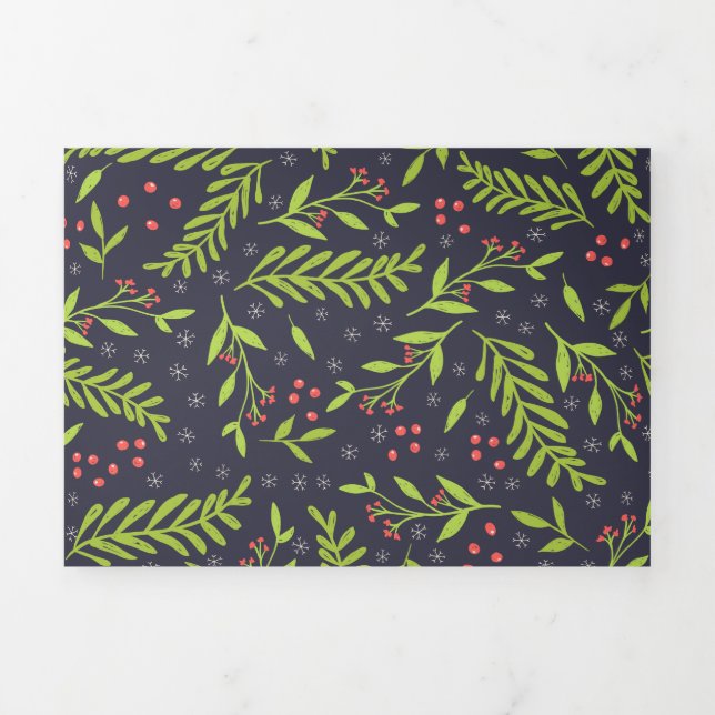 Carte De Fin D'année Trois Volets Noël Cypress Snowflakes Berries Fleurs rouges (Page de couverture)