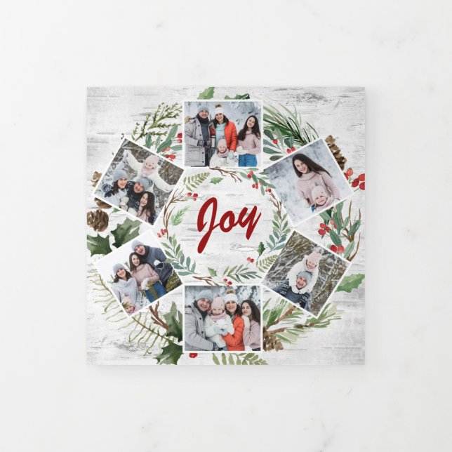 Carte De Fin D'année Trois Volets Noël Holly Rustic Birk Bark Multi Photo (Protection)