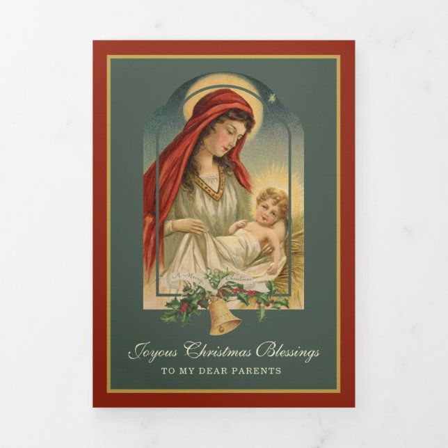 Carte De Fin D'année Trois Volets Noël religieux Jésus Vierge Marie Poème (Page de couverture)