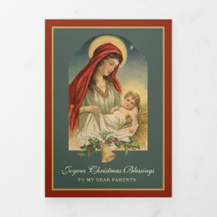 Carte De Fin D'année Trois Volets Noël religieux Jésus Vierge Marie Poème