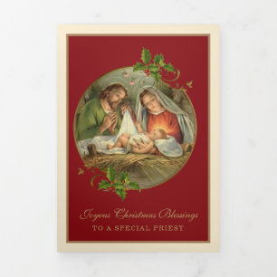 Carte De Fin D'année Trois Volets Noël religieux Jésus Vierge Marie Saint Joseph