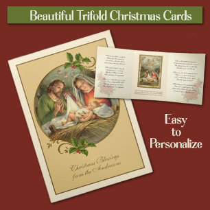 Carte De Fin D'année Trois Volets Noël religieux Jésus Vierge Marie Saint Joseph