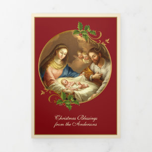 Carte De Fin D'année Trois Volets Noël religieux Jésus Vierge Marie Saint Joseph