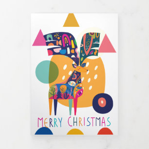 Carte De Fin D'année Trois Volets Noël Renne Abstrait Coloré Personnalisé