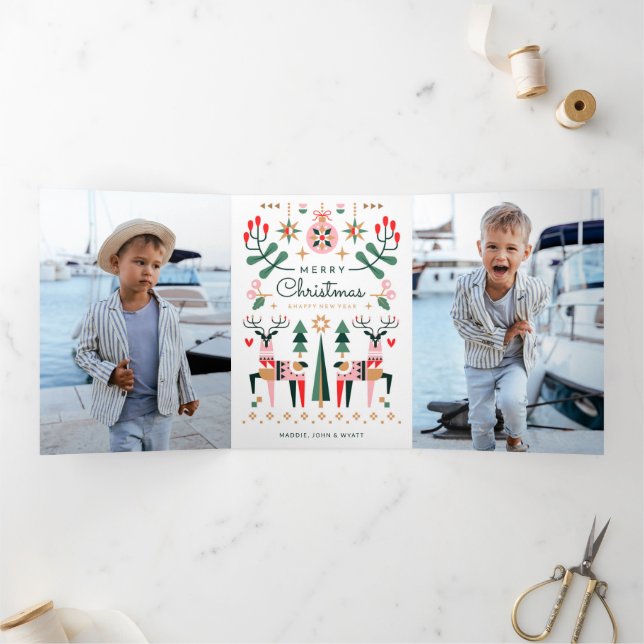 Carte De Fin D'année Trois Volets Noël Renne Géométrique (Intérieur)