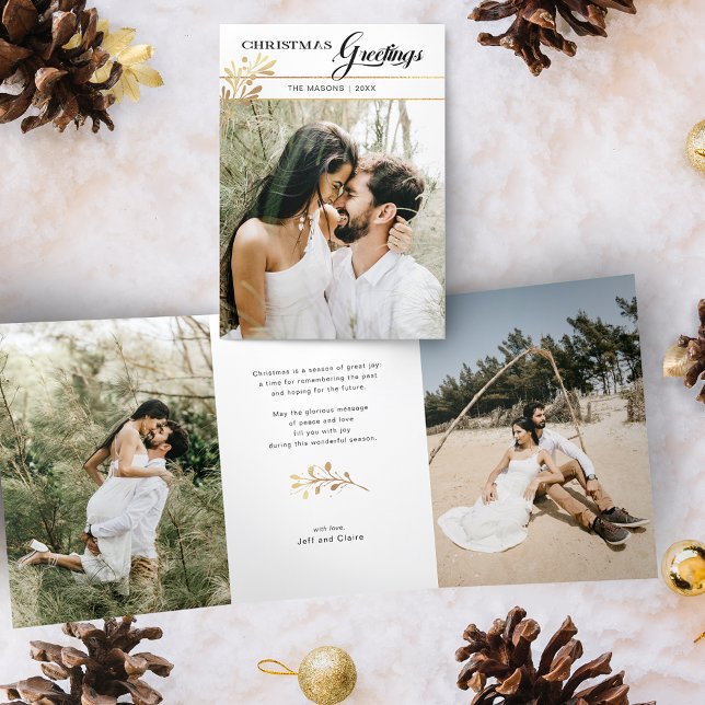 Carte De Fin D'année Trois Volets Noël Voeux Script/Glam Gold Feuille Photo (Créateur téléchargé)