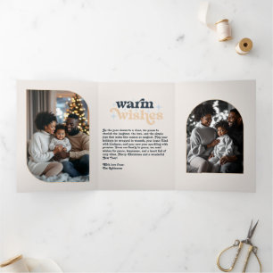 Carte De Fin D'année Trois Volets Nordique Nuit Cosy Vibes Retro Photo de Noël