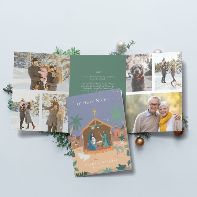Carte De Fin D'année Trois Volets O'Holy Night Nativité Scène Noël (Créateur téléchargé)
