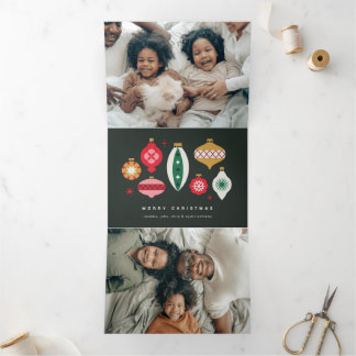 Carte De Fin D'année Trois Volets Ornements Rétro - Joyeux Noël