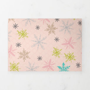 Carte De Fin D'année Trois Volets Paillettes rose Turquoise Lime Vert Gris