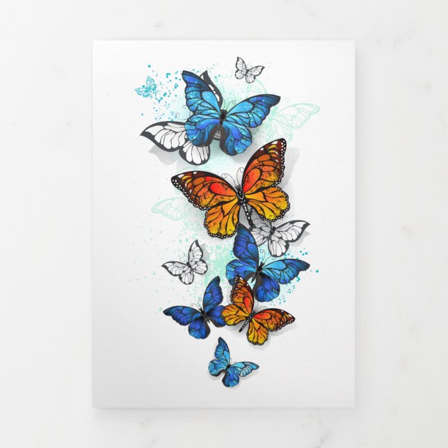 Carte De Fin D'année Trois Volets Papillons volants Morpho et Monarch (Page de couverture)