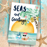 Carte De Fin D'année Trois Volets Père Noël Seas & Greeting Beach Jeu & plaisanterie<br><div class="desc">Partagez des salutations festives et amusantes avec cette carte de Noël triplée qui comprend un jeu de mots de Noël sur le thème de la plage, et des plaisanteries et un paysage aquatique qui comprend Père Noël, une sirène, une baleine, un navire et des arbres de Noël des palmiers. La...</div>
