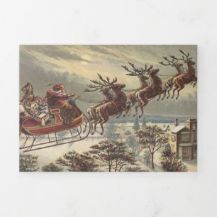 Carte De Fin D'année Trois Volets Père Noël victorien Vintage