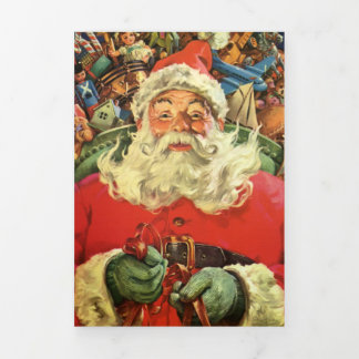 Carte De Fin D'année Trois Volets Père Noël vintage de Noël dans un traîneau avec de