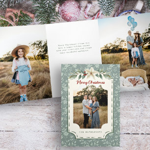 Carte De Fin D'année Trois Volets Photo botanique de Noël Cozy Rustic Sage