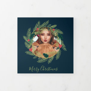 Carte De Fin D'année Trois Volets Photo de couronne de Noël personnalisée Noël