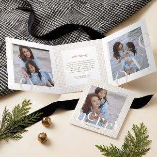 Carte De Fin D'année Trois Volets Photo de Joyeux Noël à carreaux et à petits chiens