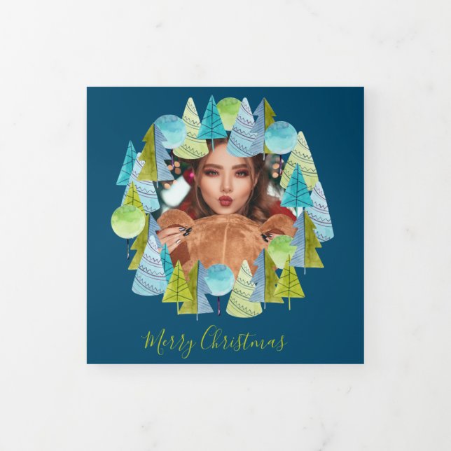 Carte De Fin D'année Trois Volets Photo de l'arbre de Noël personnalisée Noël (Protection)