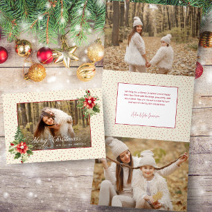 Carte De Fin D'année Trois Volets Photo de Noël Floral Rétro Vintage Couleur Vive