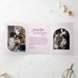 Carte De Fin D'année Trois Volets Photo de Noël rétro Rose Quartz Frost Ambiance Cos