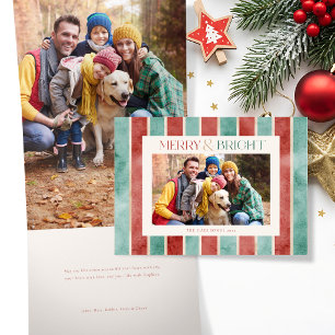 Carte De Fin D'année Trois Volets Photo de rayures de Noël à l'aquarelle festive